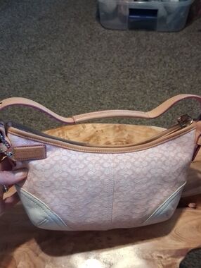 Coach Pink Signature Jacquard Shoulder Bag with Cream Trim